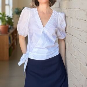 Banana Republic White Puff Sleeve Faux Wrap Blouse
